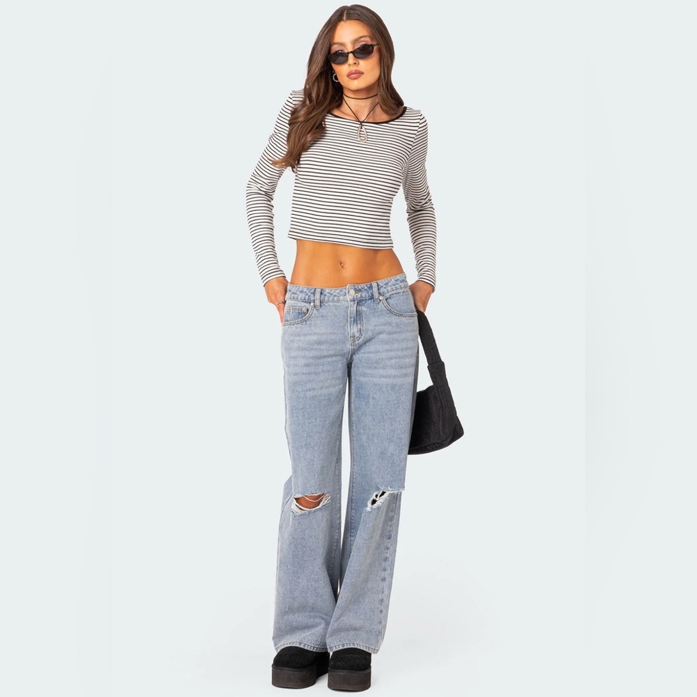 Blue Flare Wide Leg Jeans